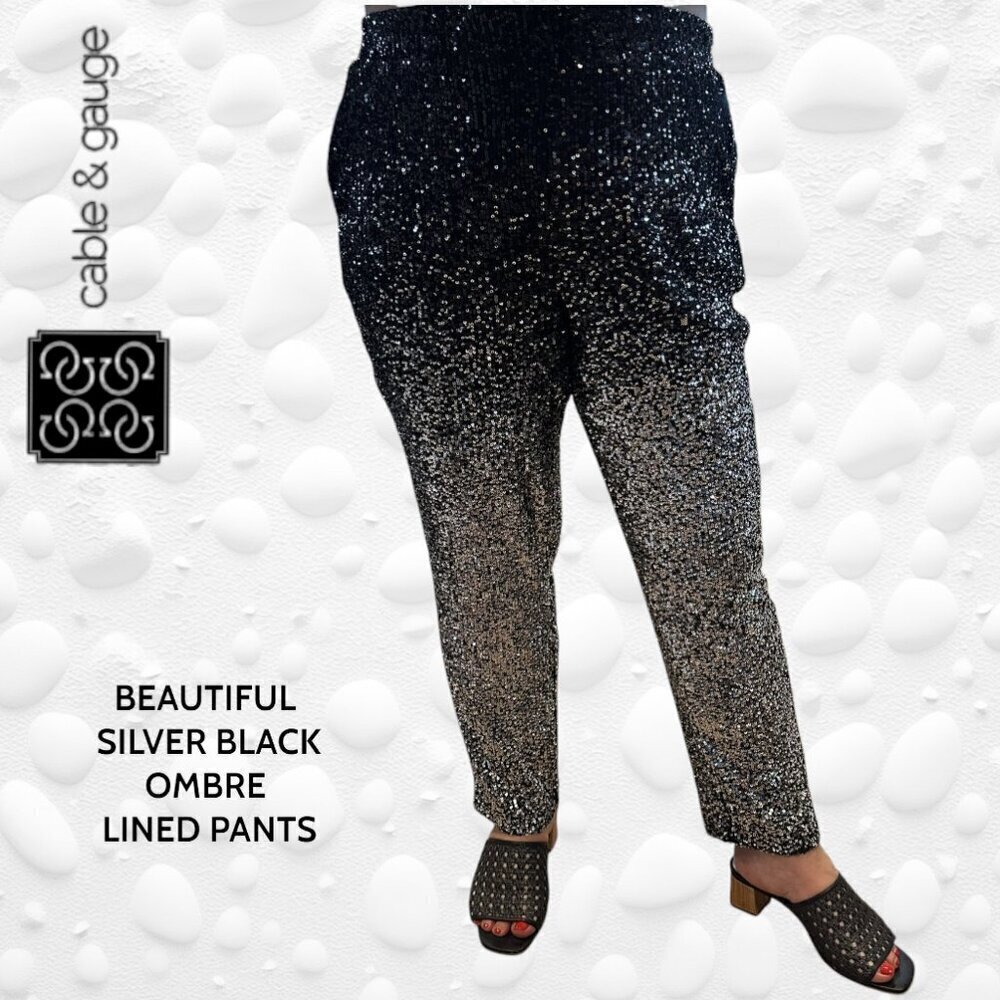 Cable & Gauge Ladies' Silver/Black Ombre Sequin Pants Pull On - XL